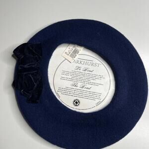 Parkhurst Le Beret Navy Blue 100% Wool Beret Bow Detail Lazarus VTG